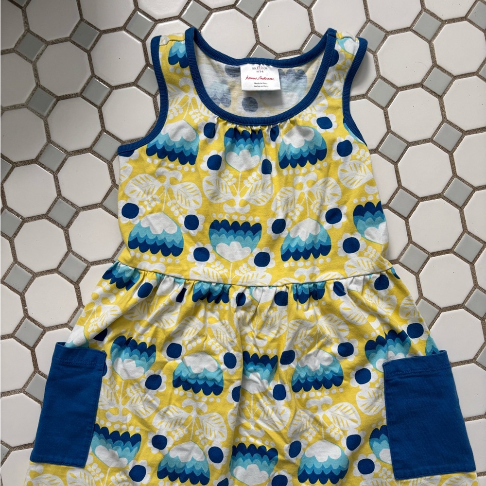 Blue & Yellow Floral Pocket Tank Dress